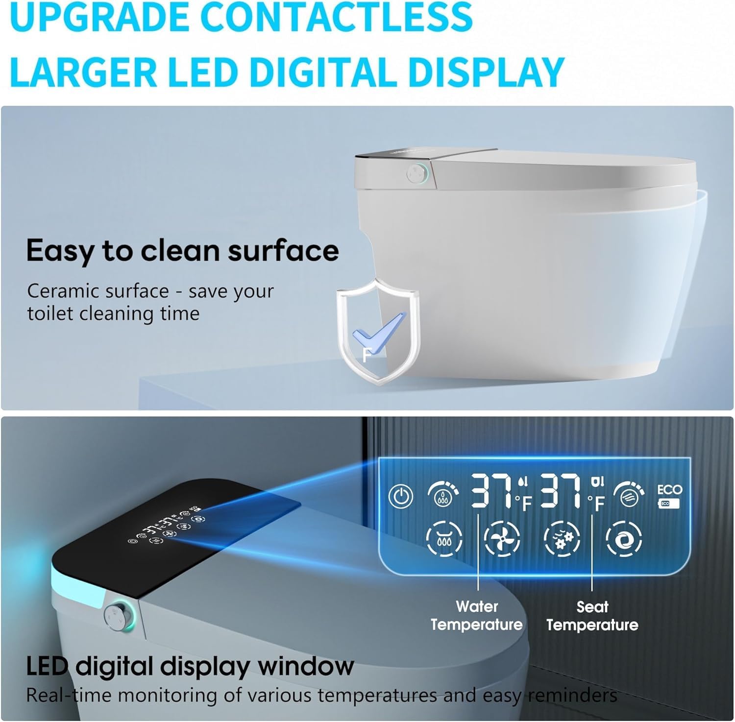 Smart Toilet with Bidet Built Warm Water Sprayer and Dryer, Foot Sensor Operation,Heated Seat toilet with LED Display for Bathroom,One Piece Bidet Auto Dual Flush
