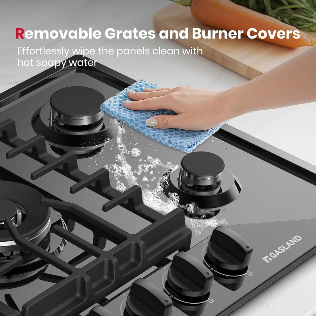GASLAND Gas Cooktop 30 Inch with Griddle, Gas Stovetop with 5 Burners, Comes with Reversible Cast Iron Grill/Griddle, 120V Plug-in, NG/LPG Convertible, CSA Certified Black