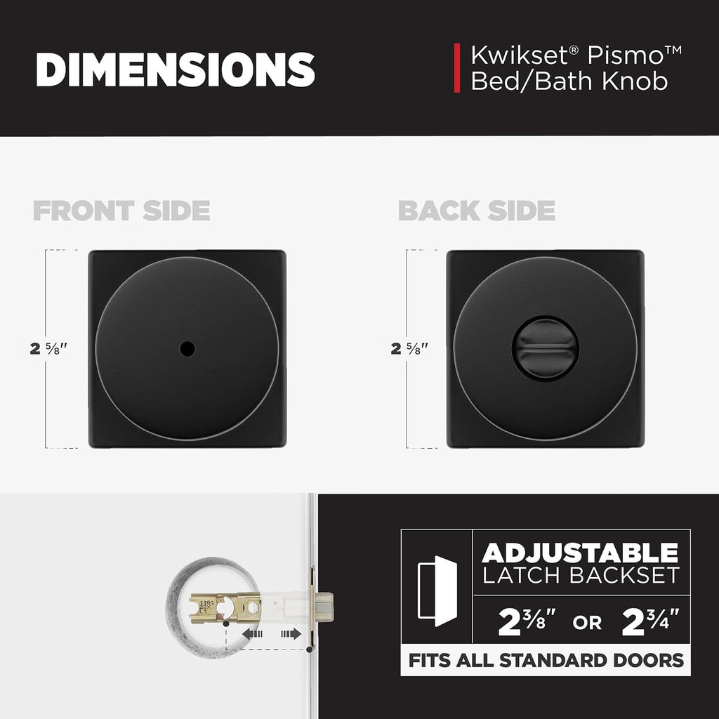 Kwikset Pismo Interior Privacy Door Knob with Lock, Door Handle for Bathroom and Bedroom, Matte Black Keyless Turn Lock Doorknob, with Microban Protection (Pack of 10)