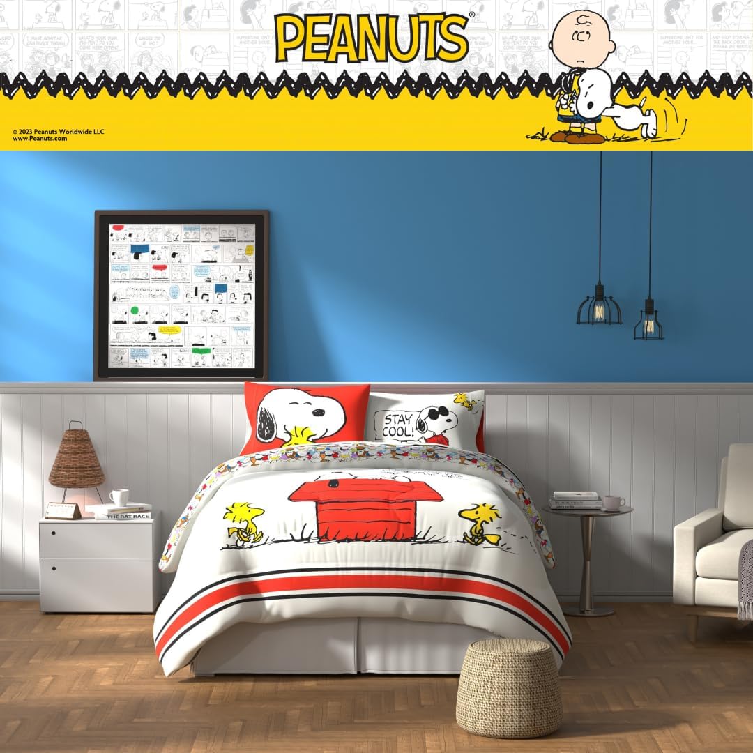 Franco Peanuts & Snoopy Classic Pals Super Soft Comforter and Sheet Set, 5 Piece Queen Size, (Official Licensed Product) Collectibles