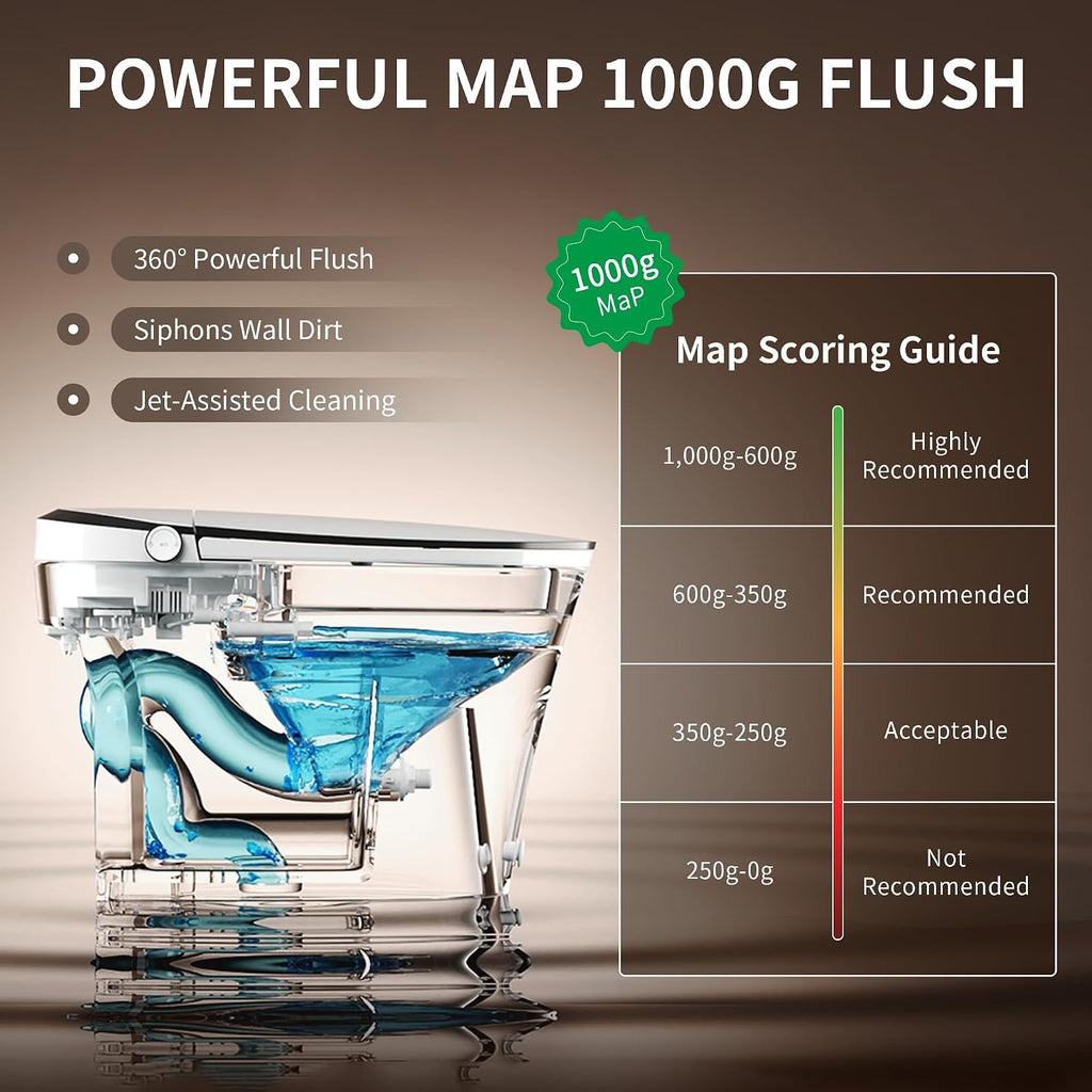 DeerValley Smart Toilet One Piece Tankless Toilets with Bidet Built in 1.28GPF Auto Flush Foot Kick Blackout Flush Warm Water and Air Dryer Heated Seat Remote Control 10' Rough-In Options - DV-1S0019R