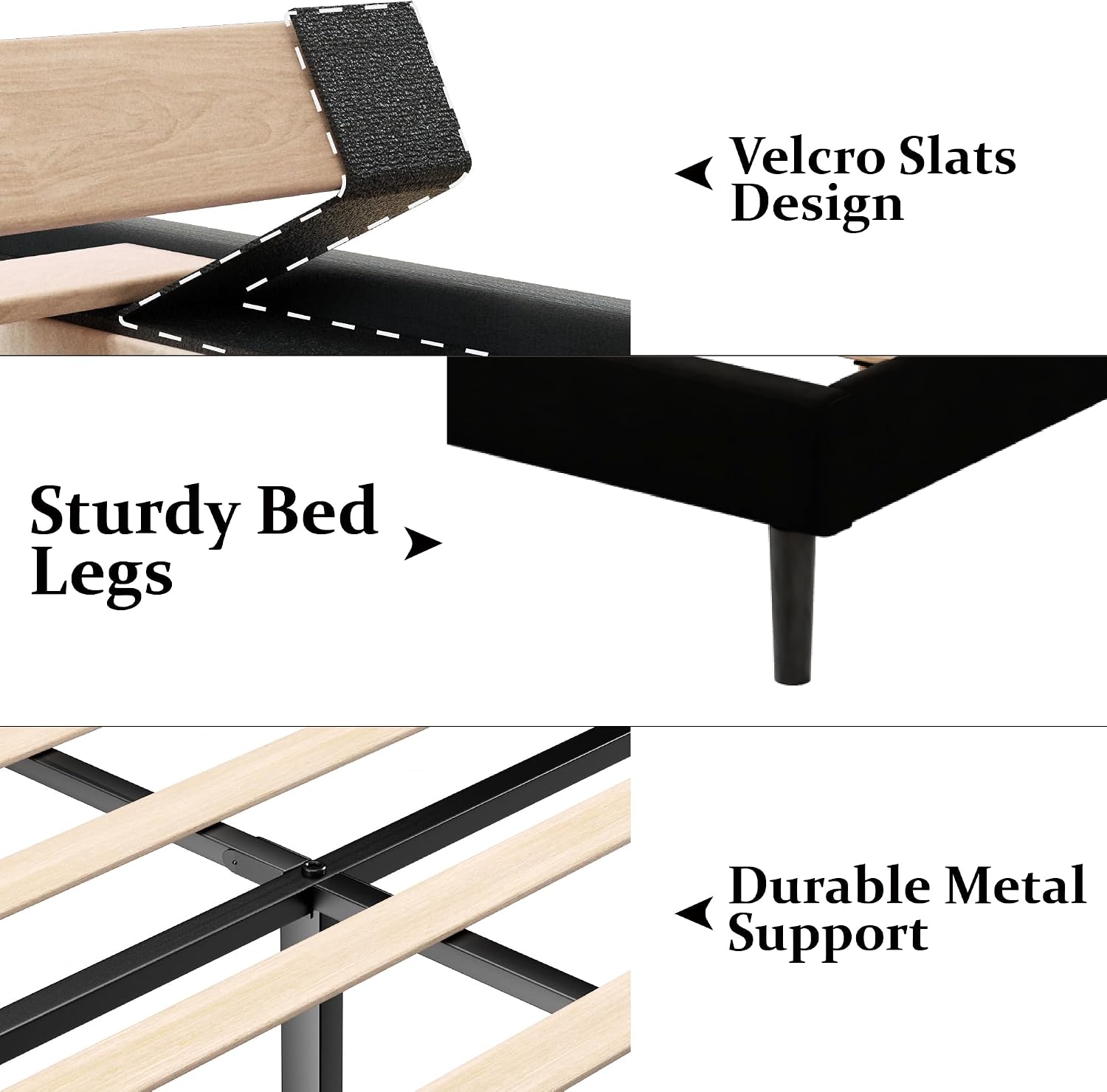 Gruwans Twin Size Bed Frame with Upholstered Wingback Headboard, Easy Assemnly Platform Bed, Wooden Slat Support No Box Spring Needed, Black