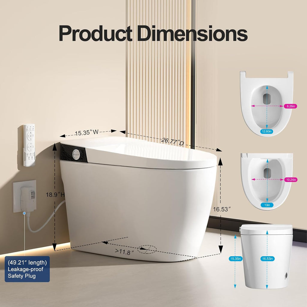 Smart Toilet with Bidet Built in, One Piece Toilet with Auto Soft Open&Close Lid&Seat, Foot Sensor, Auto Flush, Heated Seat, Warm Water&Dry, Night Light, Elongated Tankless Design Toilet for Bathroom