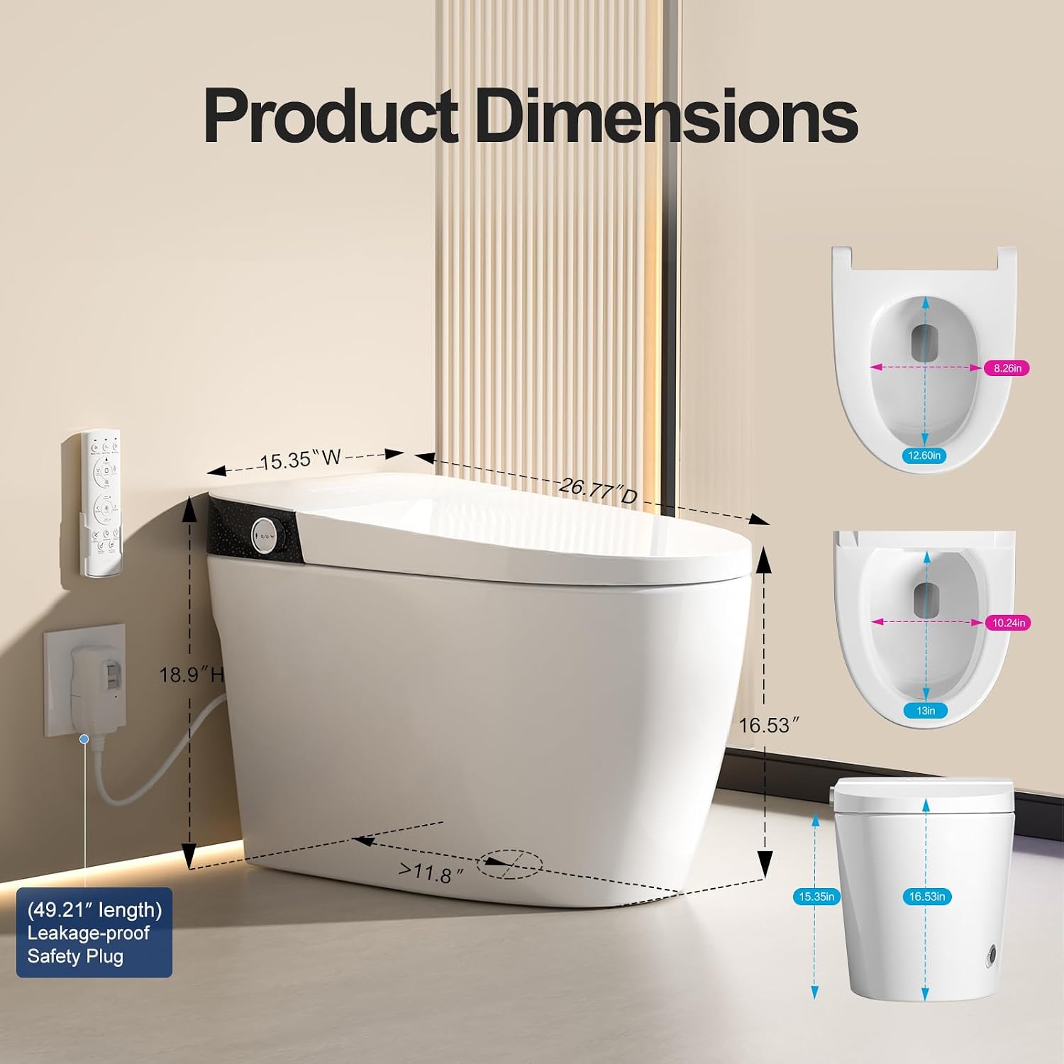 Smart Toilet with Bidet Built in, One Piece Toilet with Auto Soft Open&Close Lid&Seat, Foot Sensor, Auto Flush, Heated Seat, Warm Water&Dry, Night Light, Elongated Tankless Design Toilet for Bathroom