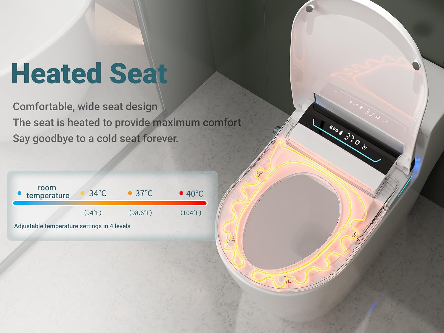 MEJE #001U-Electric Bidet Seat for Elongated Toilets with Remote and LED Display,Auto Open and Close,Heated Toilet Seat (White)