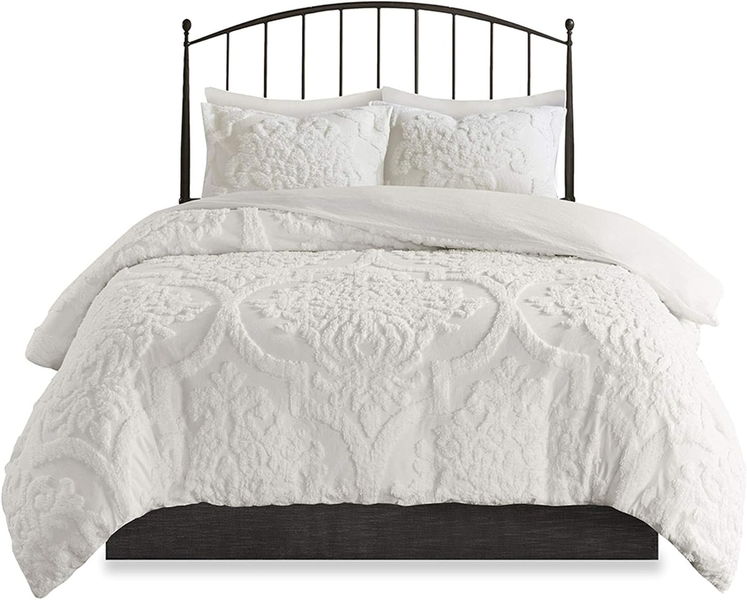 Madison Park Tufted Chenille Cotton Comforter, All Season Bedding Set, Matching Shams, Viola, Damask Off White King/Cal King(104'x92') 3 Piece