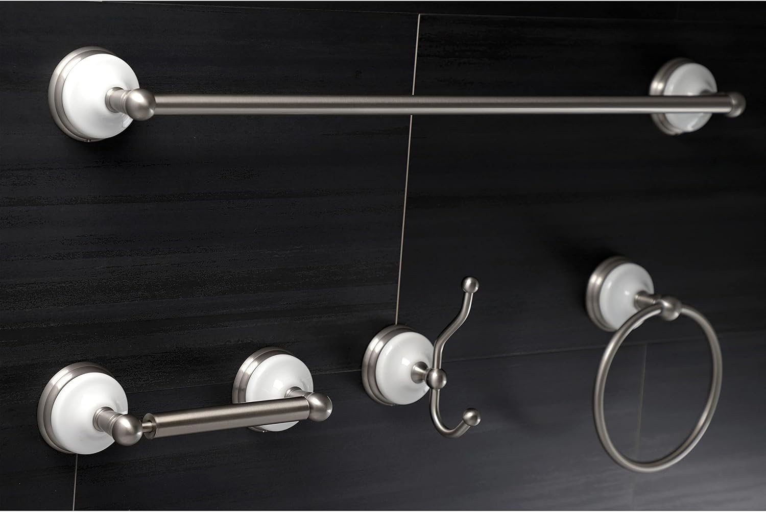 Kingston Brass BAK1111478SN Victorian 4-Piece 24-Inch Towel Bar Bathroom Accessory Set in Brushed Nickel