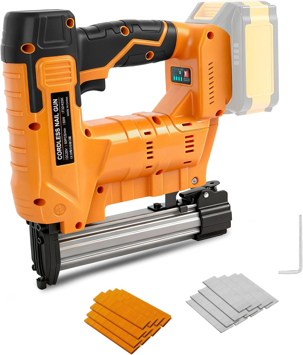 JOJOCY 18GA Cordless 2-in-1 Brad Nailer & Stapler for DeWalt 20V Battery, Powered Nail Gun with 1000 Silver Brad Nails & Gold Crown Staples, Ideal for Woodworking & Home Improvement