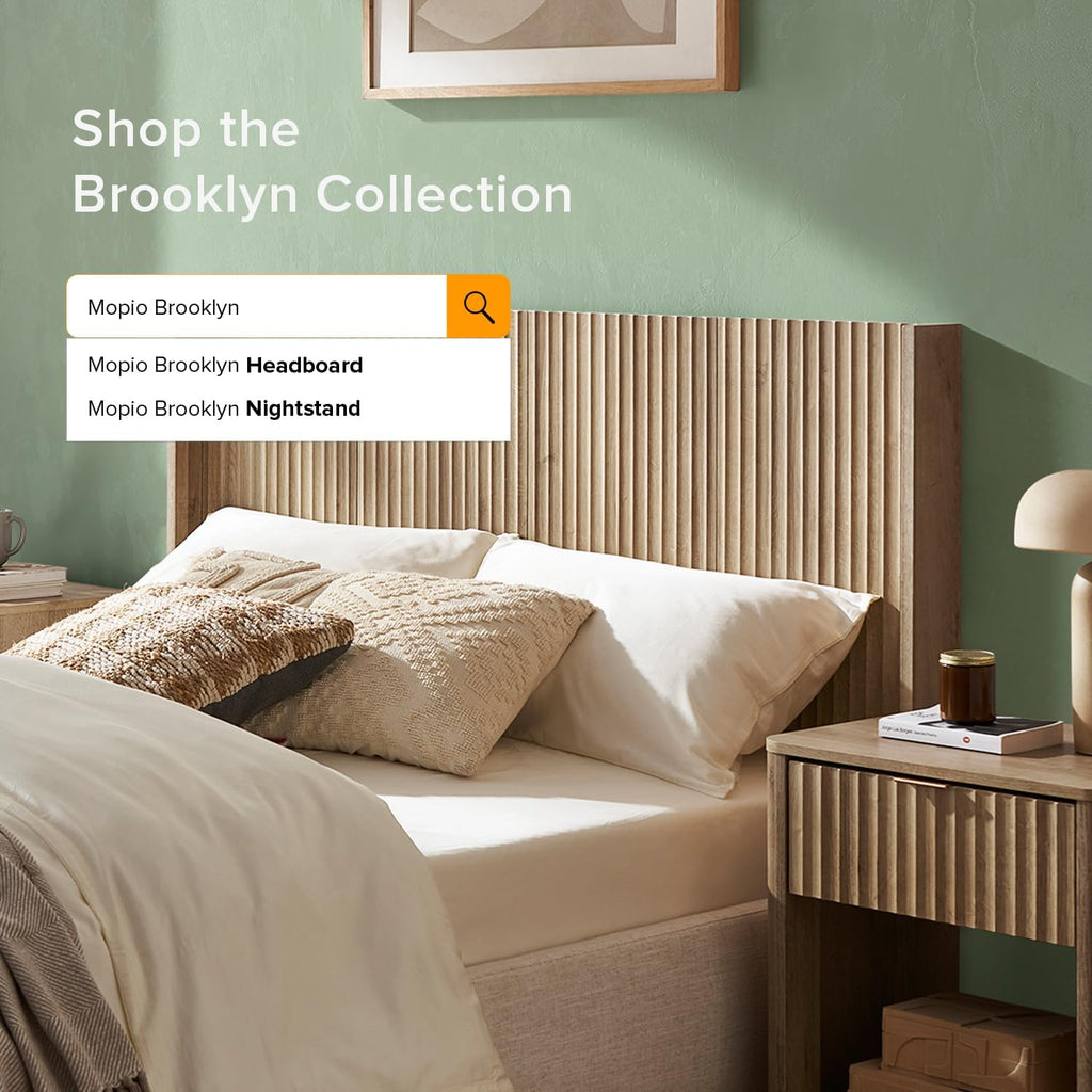 mopio Brooklyn Fluted Panel Wingback Headboard 80.8' - Wall Mount Headboard for King Bed, Modern Farmhouse Bedroom Decor, 4-Panel Assembly (Golden Oak, King)