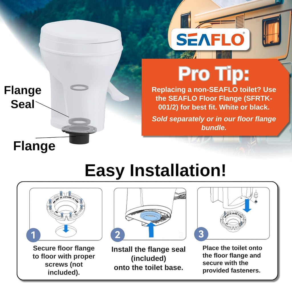 SEAFLO RV Toilet, Residential Height 18.4', Gravity Flush Foot Pedal, Soft Close Seat, Camper Toilet for RV Motorhome Travel Trailer, White, SFRTPH-01-01, 4-Year Warranty