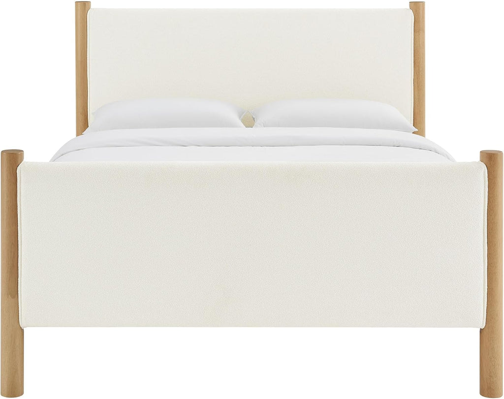 Modway Maven King Size Bed Frame in Feather Oak with Upholstered Boucle Headboard and Footboard – Wood King Platform Bed Frame – No Box Spring Needed