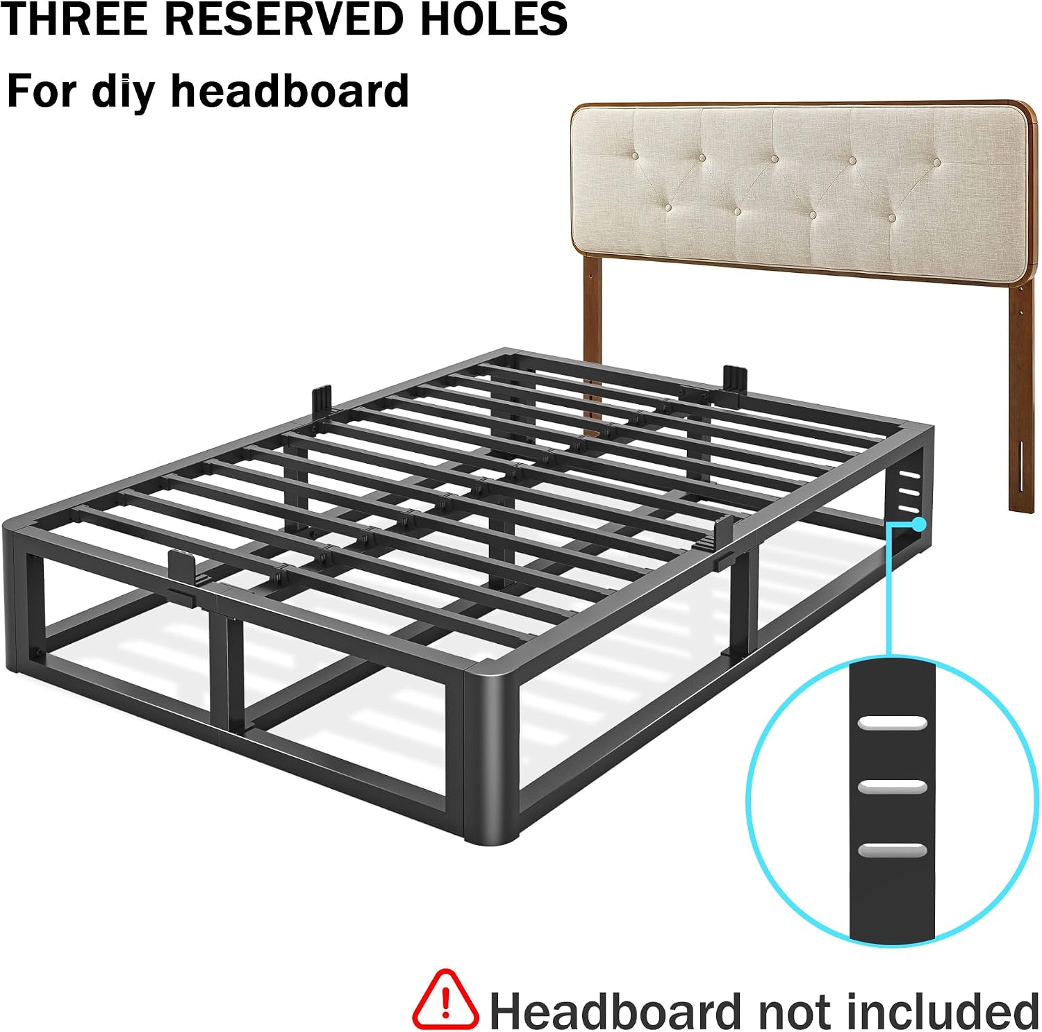 Firpeesy Metal Heavy Duty 18 inch King Bed Frame with Rounded Corner and Headboard Hole Mattress Retainers 3500 LBS No Box Spring Needed Platform Noise Free Easy Assembly
