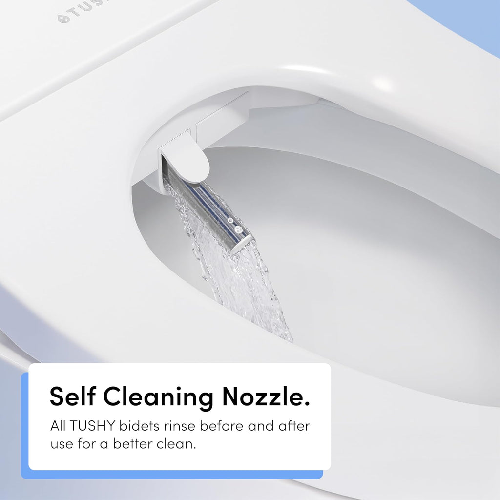 TUSHY Ace 2.0 Round Electric Bidet & Heated Seat. Luxury Clean. Seat Sensor & Soft Close Lid. Self-Cleaning Nozzle, Remote Control Water Temp, Pressure Control, and Air Drier
