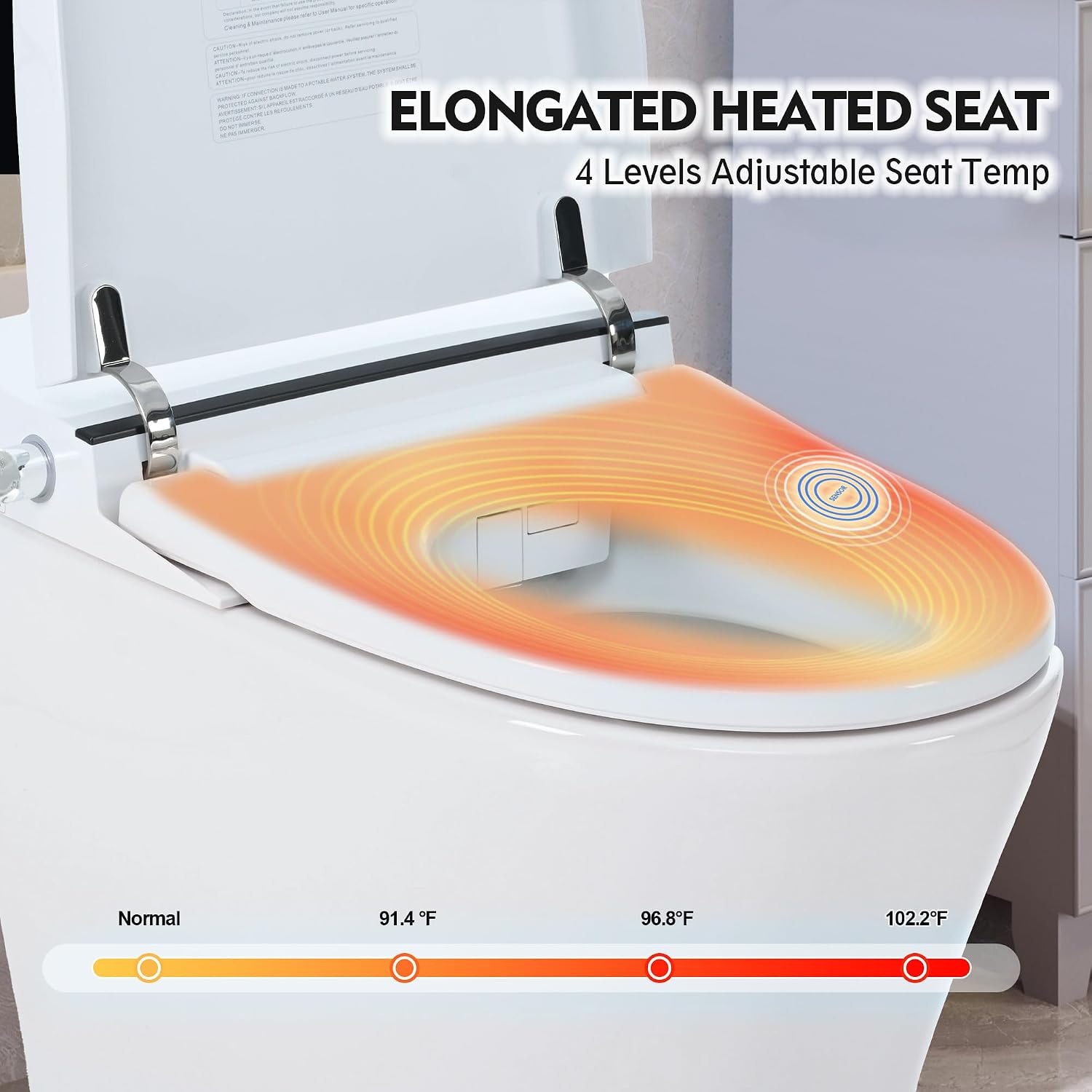 Heated Seat Smart Toilet without Bidet, Upmarket Compact Dual Flush Toilet 1,1.28 GPF, Tank less toilet with Adjustable Temp Heated Seat, Foot sensor Flush, White Night Light, Knob Control,Auto Flush