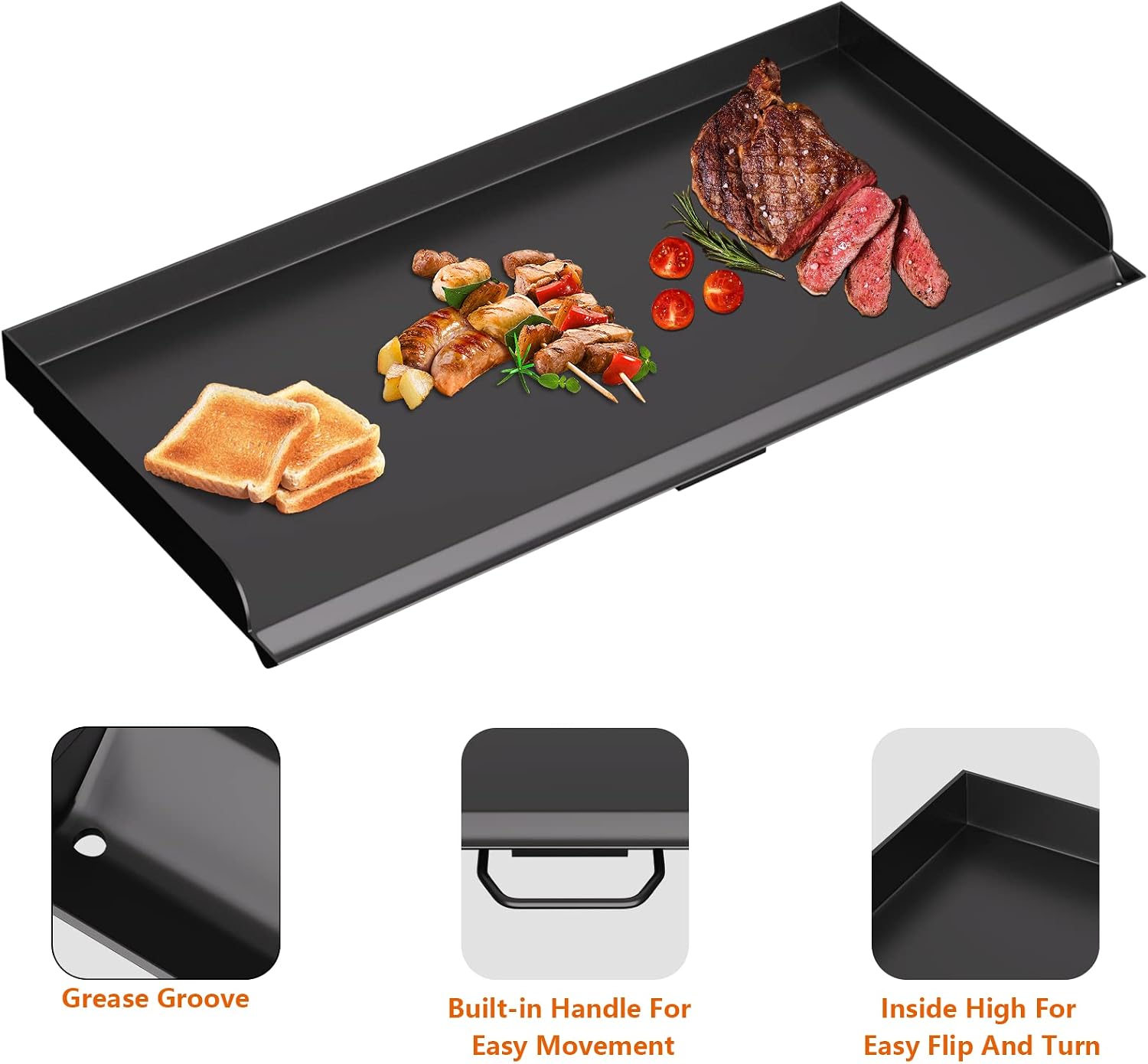 BBQ Future 16' x 38' Carbon Steel Griddle for Camp Chef 3 Burner Stove, Professional Flat Top Fry Griddle Replacement for GB90D TB90LW TB90 SPG90B CCH3 Tundra Pro, Heavy Duty BBQ Accessories