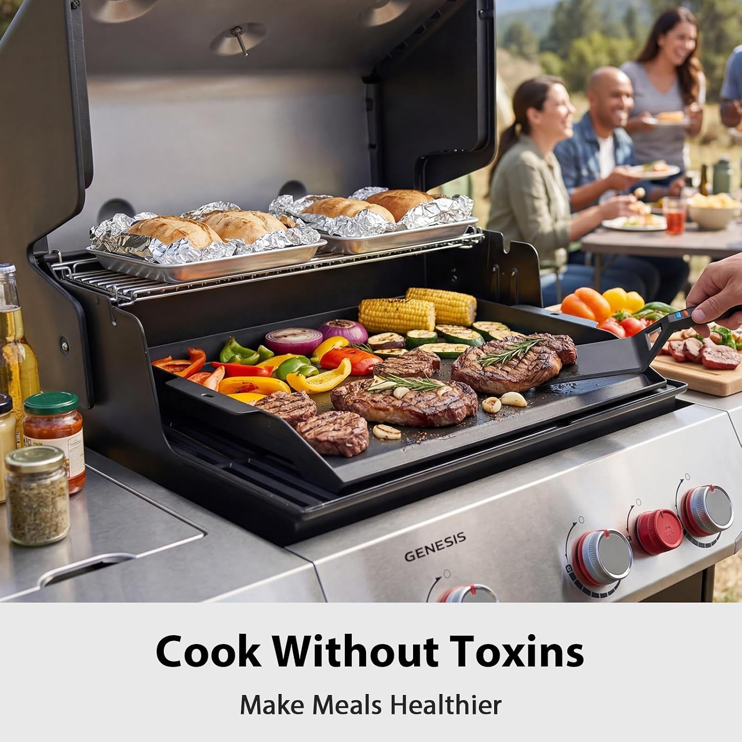 Utheer Griddle Kit, 25' x 16' Pre-Seasoned Cast Iron Flat Top Griddle with 5-Piece Scratch-Free Nonstick Safe Nylon Tools, Universal Grill Griddle for Gas Grill & Stove Top, BBQ, Camping and Cooking