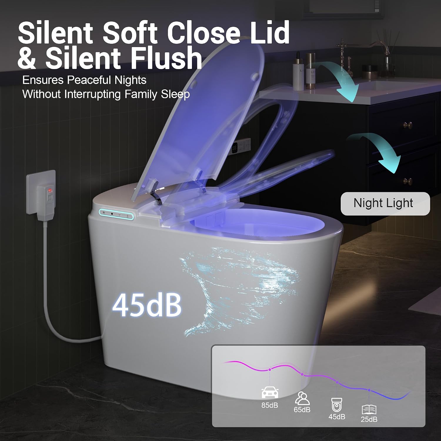 Smart Toilet with Tank, Luxury Electric Bidet Toilet with Cleaner Tablets, Elongated Heated Seat, Dual Auto Flush/Lid&Seat, Foot Sensor, UV-C light, One Piece Toilets with Dryer, LED Display
