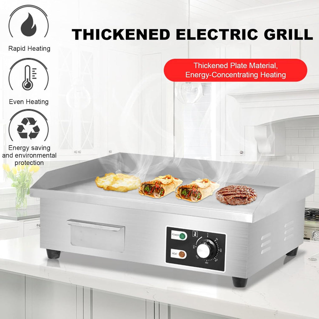 Commercial Electric Griddle, 3000 W Nonstick Stainless Steel Electric Griddle, Stainless Steel Countertop Grill with Flat Surface, 8mm thick iron plate, For Camping, Commercial 73 * 47 * 22CM