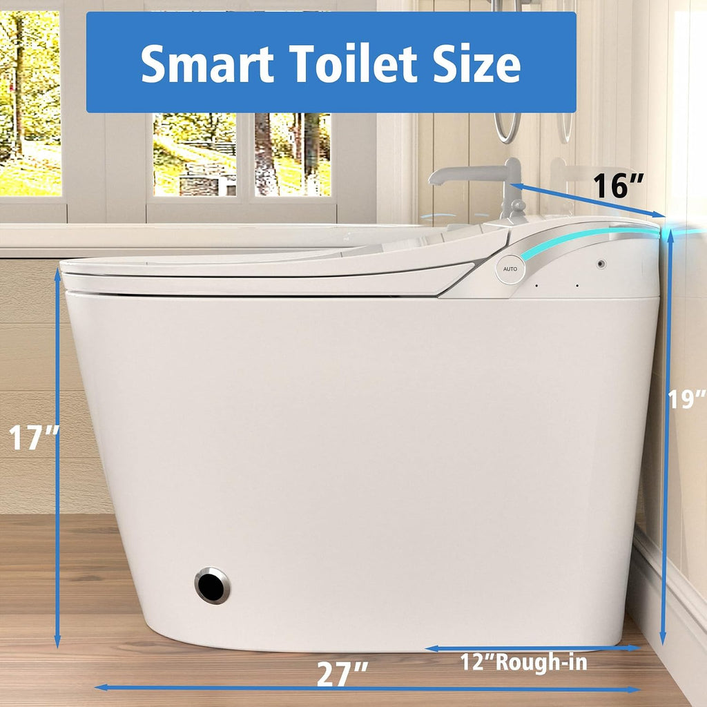 SouNor Tankless Smart Toilet with Bidet Built In, Heated Seat, Auto Flush Hand-Free Operation,Wam Air Drying Glossy White