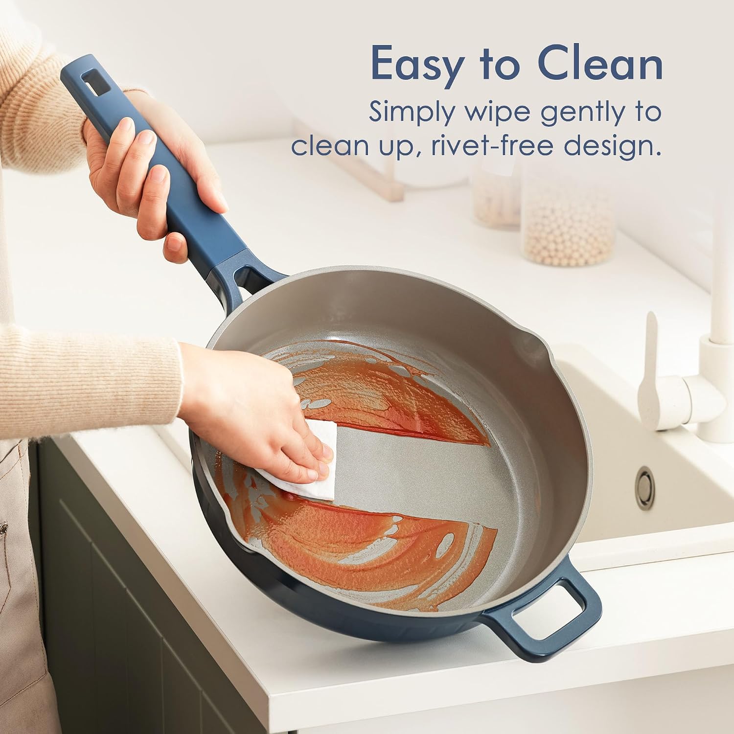 SENSARTE Ceramic Nonstick Cookware Set 15 Piece, includes 5 Qt Ceramic Nonstick Frying Pan Skillet with Lid