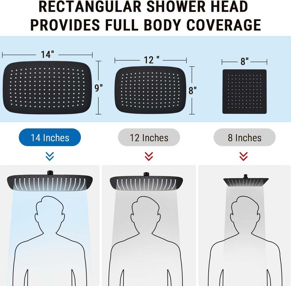 G-Promise All Metal 14 Inch Dual Square Shower Head with Handheld Spray Combo, Rain Shower Head, Adjustable Extension Arm, 3-Way Diverter, 71 Inch Extra Long Hose - A Bathroom Upgrade (Matte Black)