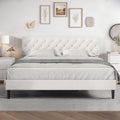 HOMBCK King Size Bed Frame, Linen Fabric Upholstered Bed Frame King Size with Headboard, Wood Slats Support, Button Tufted Design, No Box Spring Needed, White