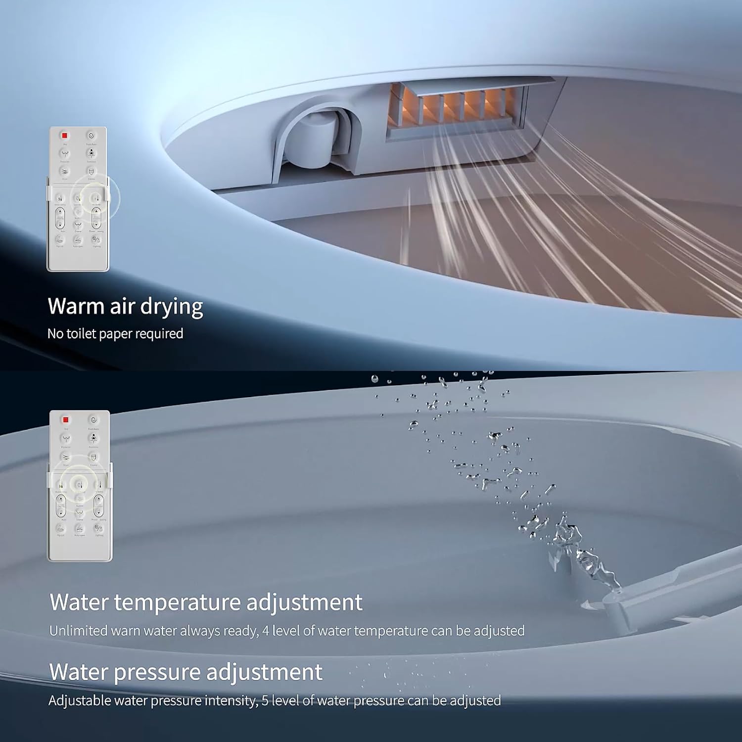 EUROTO Luxury Dual Flush Smart Toilet Bidet - Auto Open/Close Lid, Instant Heated Seat and Warm Water, Adjustable Water Pressure and Foot-Kick Sensor with 3-User Memory Setting