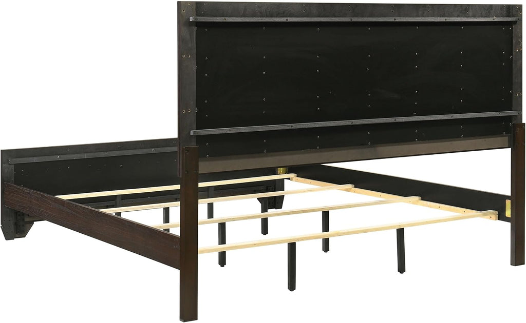 Coaster Home Furnishings Kauffman Transitional 4-Piece Bedroom Set Eastern King Size Panel Bed Frame 54-inch Headboard Dark Cocoa 204391KE-S4