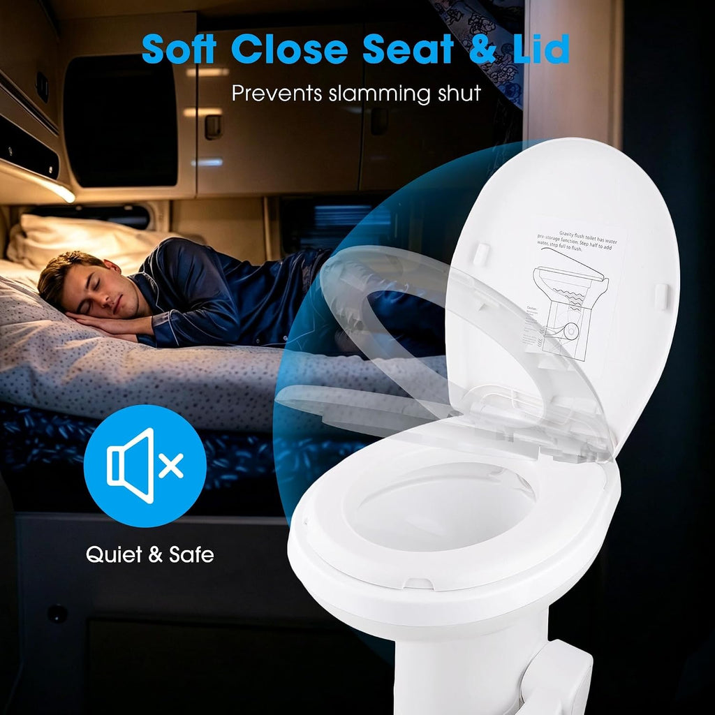 Yescom RV Camper Toilets Gravity Flush 20' High Elongated Foot Pedal for Travel Trailer Motorhome Caravan White HDPE Portable Restroom Toilet Fits for Marine