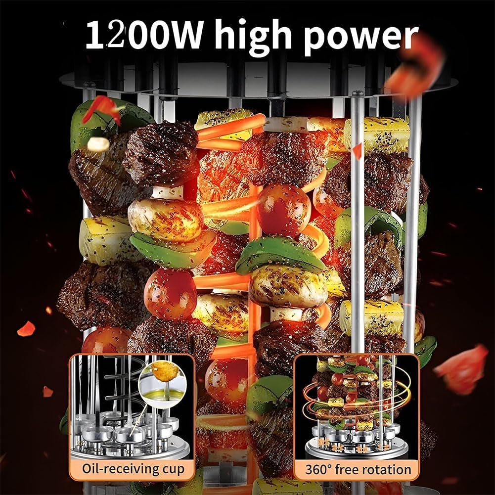 Smokeless Vertical Electric Grill, Electric Griddle Indoor Smokeless Electric Grill, Multifunctional Automatic Rotary Skewer Machine, for Home Party Travel Hiking Camping Garden