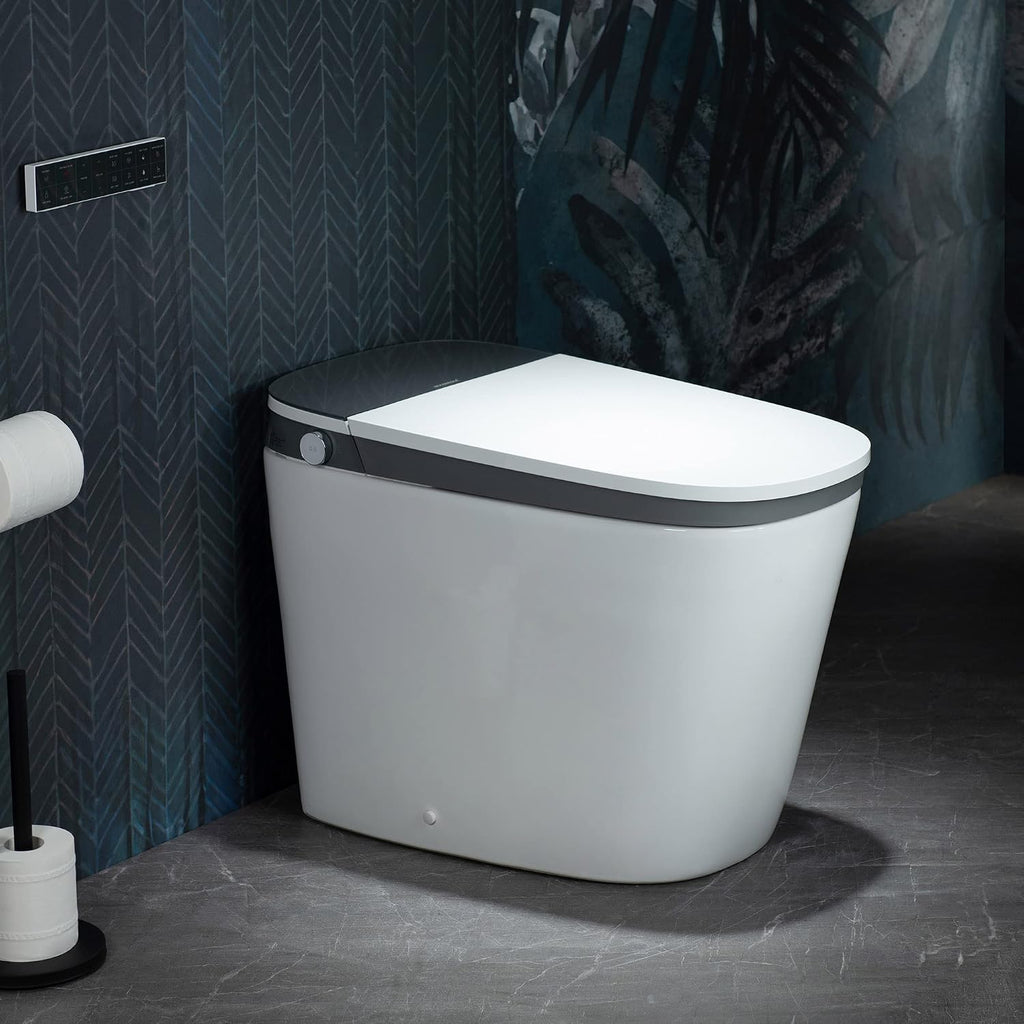 WOODBRIDGE Smart Toilet 1.28 GPF Dual Flush, Auto Open & Close, Auto Flush, Foot Sensor,1000 Gram MaP Flushing Score,Movement Drying,Heated Seat,ADA Chair Height and Cleaning Foam Dispenser