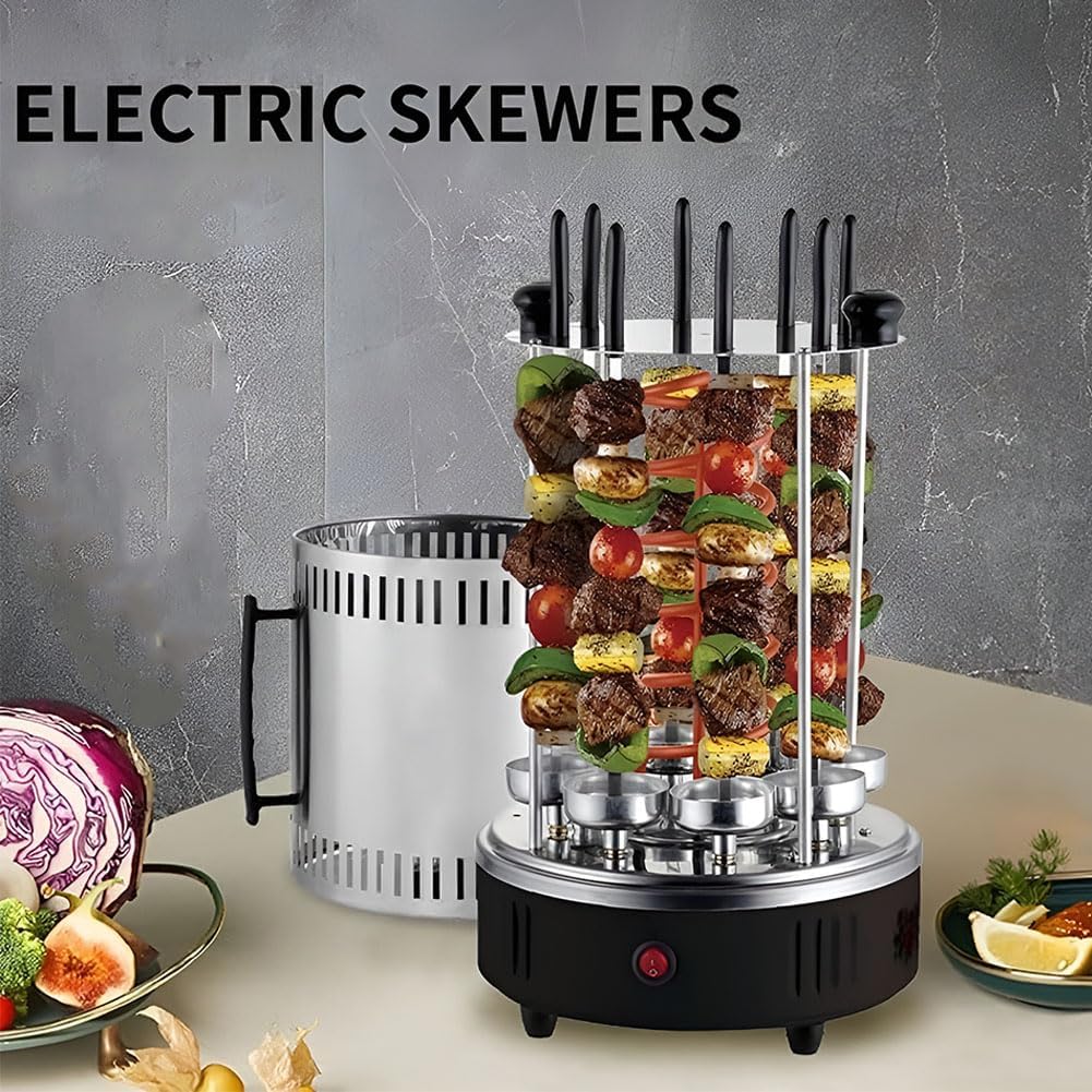 Smokeless Vertical Electric Grill, Electric Griddle Indoor Smokeless Electric Grill, Multifunctional Automatic Rotary Skewer Machine, for Home Party Travel Hiking Camping Garden