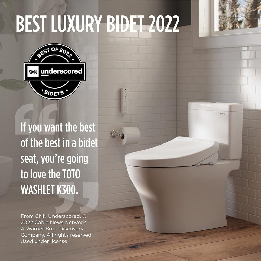 TOTO® WASHLET® K300 Electronic Bidet Toilet Seat with Instantaneous Water Heating, PREMIST and EWATER+ Wand Cleaning, Elongated, Cotton White - SW3036R#01