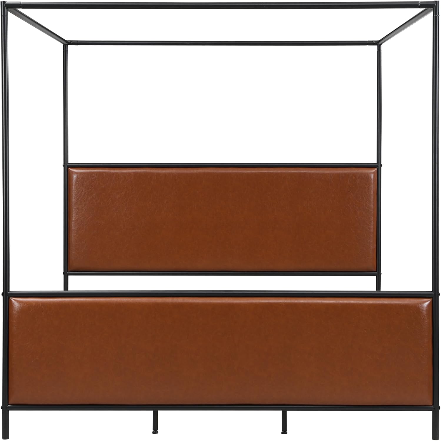 King Size Canopy Bed with Upholstered Headboard, Tall Four Poster Platform Bed for Bedroom (Brown+Black, King)