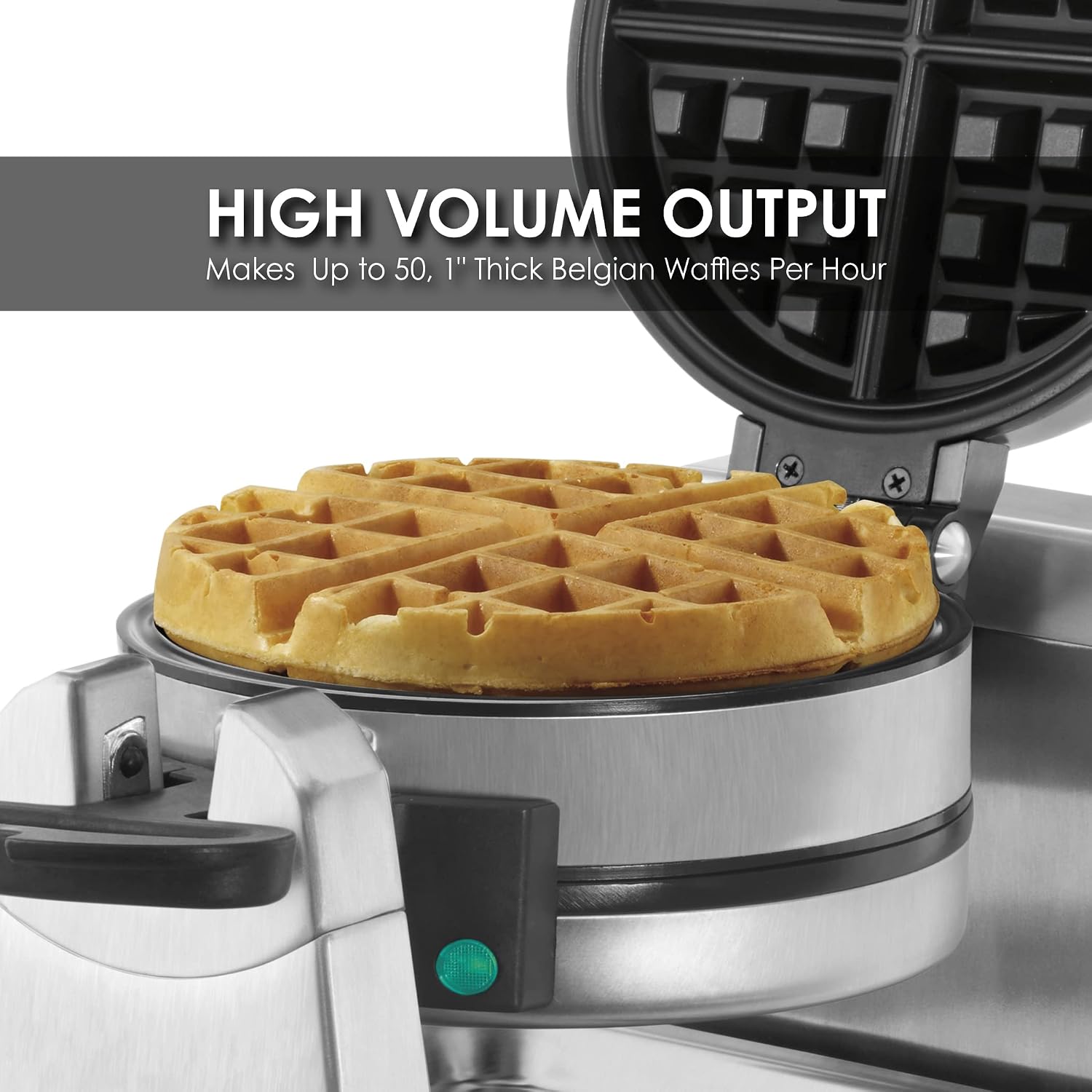Waring Commercial Belgian Waffle Maker, 50 Waffles per Hour, Vertical Design, Rotary Feature for Even Baking, Triple-Coated Nonstick Plates, NSF Certified, WW200