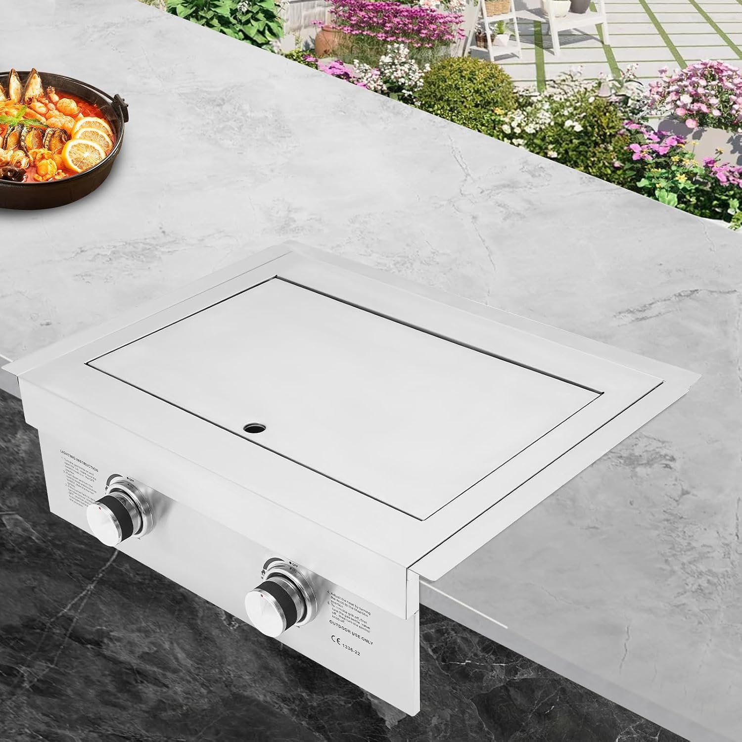 2-Burner Stove for Outdoor Kitchen, Built-in Stainless Steel Side Burner with Removable Grates & Cover, Gas Stove for BBQ Island, Patio, Backyard (Liquid Propane, Double Burner)