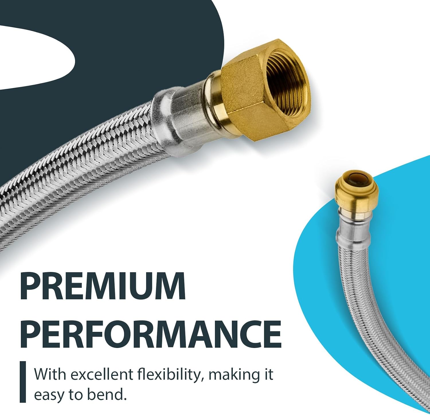 (10 Pack) Seelink 12-Inch Stainless Steel Flexible Water Heater Hose, 1/2' Push-Fit x 3/4' FIP, Push-to-Connect for Copper, PEX, and CPVC