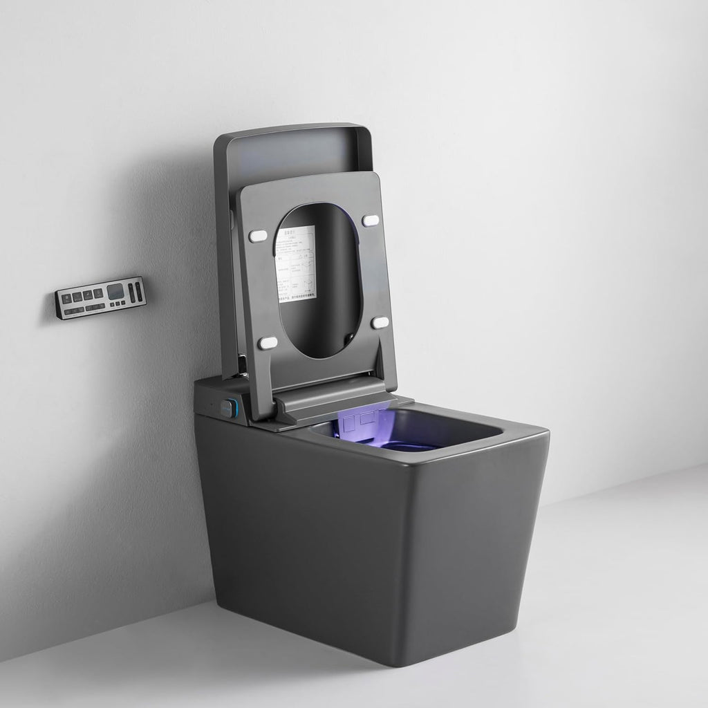 WinZo Grey Smart Toilet with Bidet Built in, Tankless Bidet Toilet with Heated Seat, Auto Flush/Auto Open/Close, Instant Warm Water & Dryer, Night Light, Digital Display for Bathroom, Matte Grey