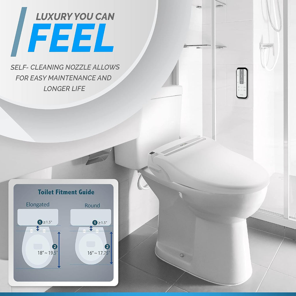 GL-3 REM Smart Bidet Toilet Seat with Remote - Elongated Electric Bidet, Heated Seat, Warm Air Dryer, Full Stainless Steel Self-Cleaning Nozzle, Intensive Wash & Sitz Bath
