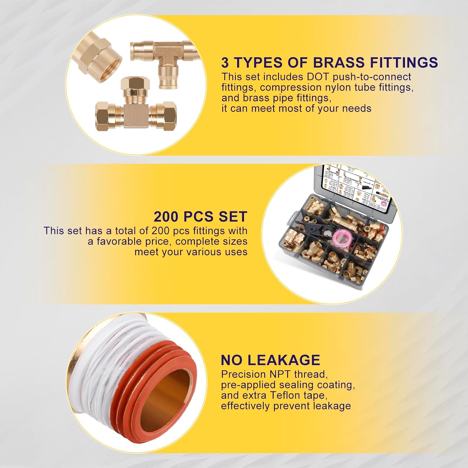 200 Pcs Brass DOT Air Brake Line Fittings & Air Nylon Tube Compression Fittings Assortment Kits,1/4' 1/8' 3/8' 1/2' NPT Push To Connect Fittings Quick Connect Air Hose Fittings