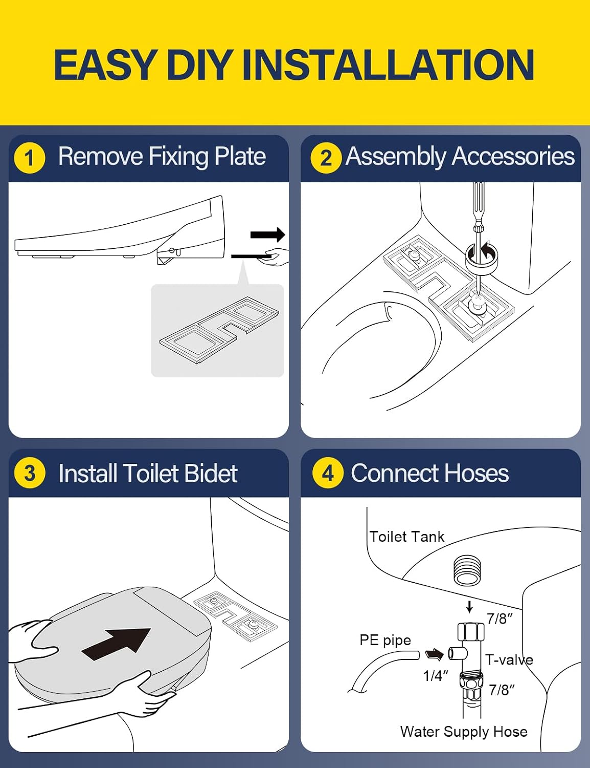 Heated Bidet Toilet Seat Elongated, Electric Smart Toilet Seat with Unlimited Warm Water, Warm Air Dryer, Remote Control, Vortex Wash, Night Light, Soft Close Lid, White