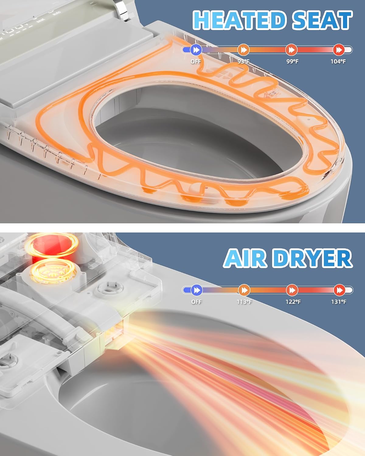 Smart Toilet with Bidet Built In, One Piece Elongated Tankless Japanese Toilet, Auto Open and Close Lid, Adjustable Temperature, Self-Cleaning Nozzle, LED Fahrenheit Display, Foot Kick Button