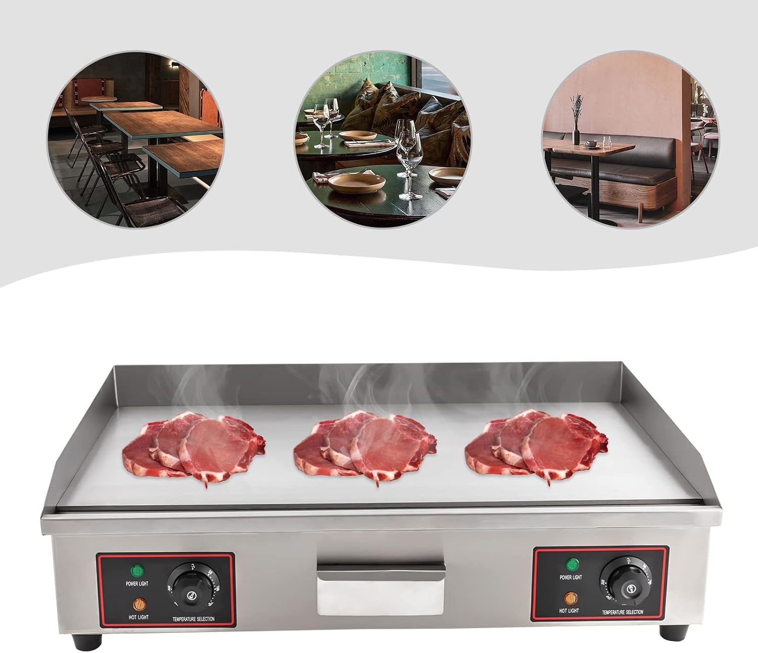 3000W Commercial Electric Griddle, 110V 60Hz Electric Countertop Flat Top Griddle Grill BBQ Teppanyaki Cooking Griddle for Processing Steak, Meat 122°F-572°F 28.7 x 18.9 x 9.06 Inch