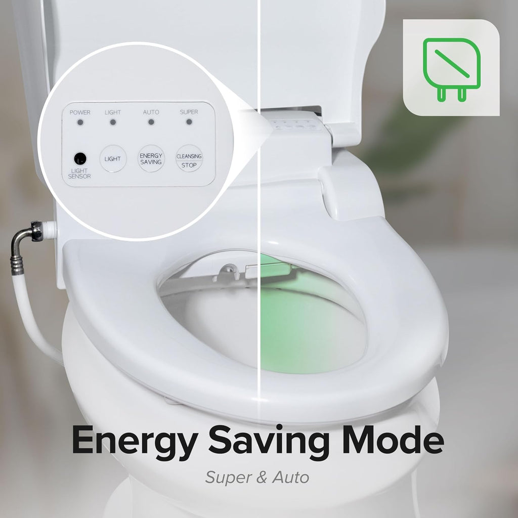 SmartBidet® SB-2400 Advanced Electric Smart Bidet™ Slim Profile Seat in Round White with Remote Control, LED Night Light, Stainless Steel Nozzle, Heated Seat, Warm Dryer