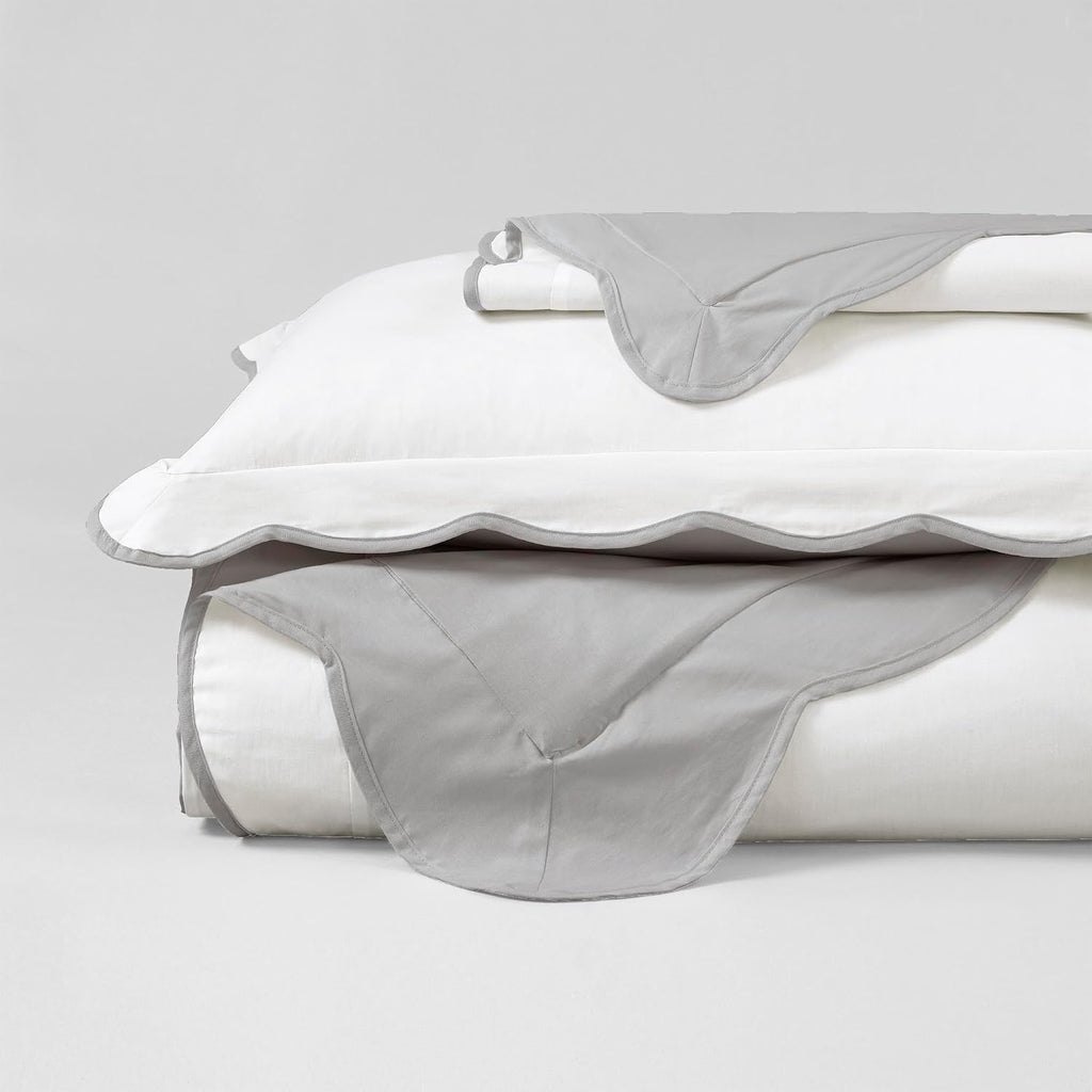 Lush Decor Coastal Chic Scalloped Edge Cotton Duvet Cover Set, 3 Piece Set, King, Gray & White - King Bedding Set - White Duvet Cover King - Coastal Decor