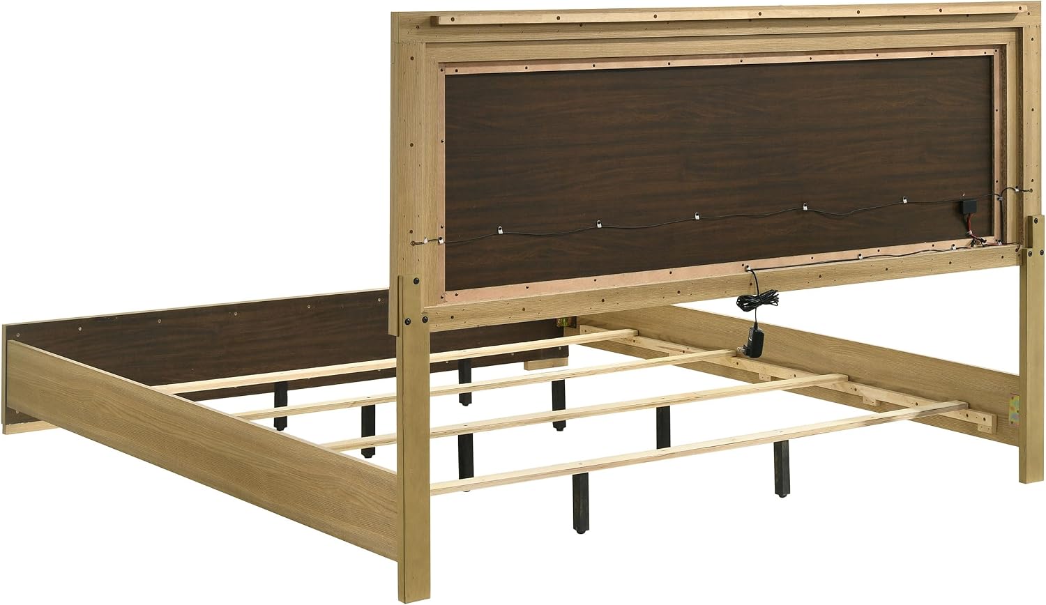 Coaster Home Furnishings Hyland Coastal 4-Piece Bedroom Set Upholstered Eastern King Size LED Panel Bed Frame 52-inch Headboard Natural 215651KE-S4