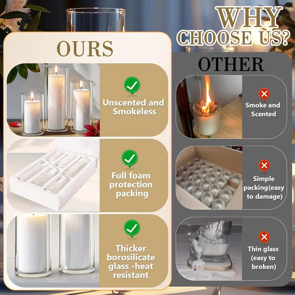 72 PCS Ivory White Pillar Candles with Glass Candle Holders Clear Hurricane Candle Holders Glass Cylinder Vases for Centerpieces Wedding Party, Event, Home Office (36 Candles+36 Candle Hoders)