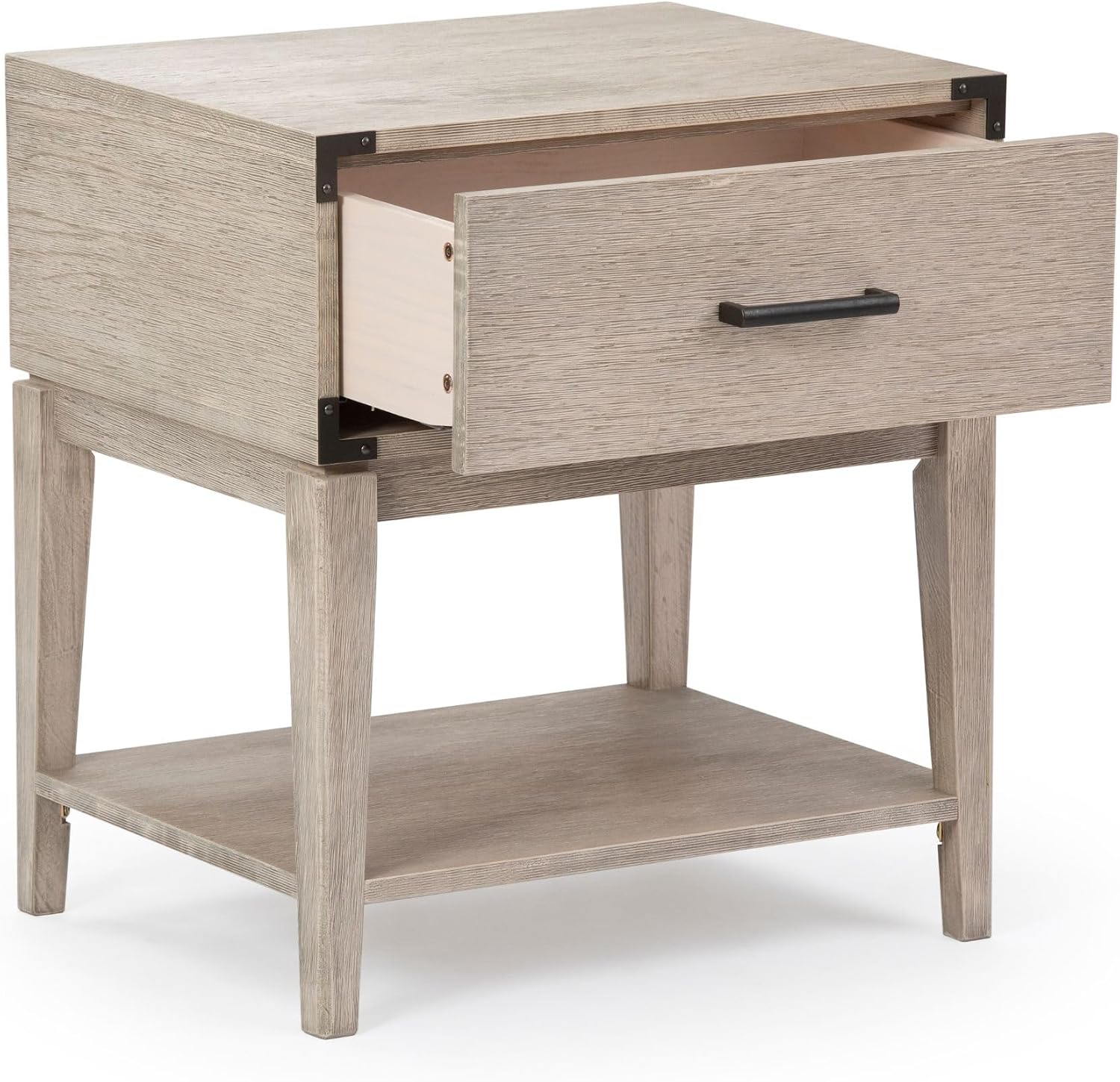 Plank+Beam Contempo Wood Nightstand with 1 Drawer, Wooden Side Table for Bedroom Storage, Bedside End Table, Seashell Wirebrush