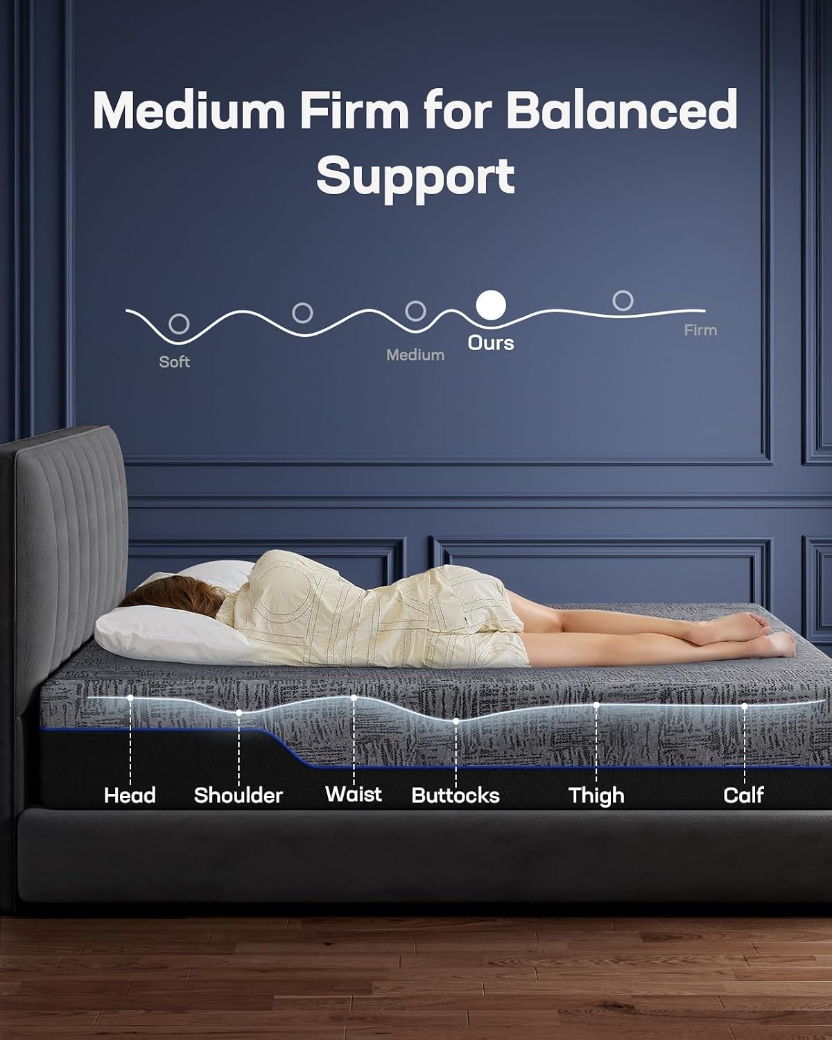 Marsail Twin Size Bed Frame and Mattress Set with Adjustable Upholstered Headboard and 10″ Memory Foam Mattress, Sturdy and Durable,12 Support Legs,with Graphene Fabric and Cooling Gel, Dark Gray
