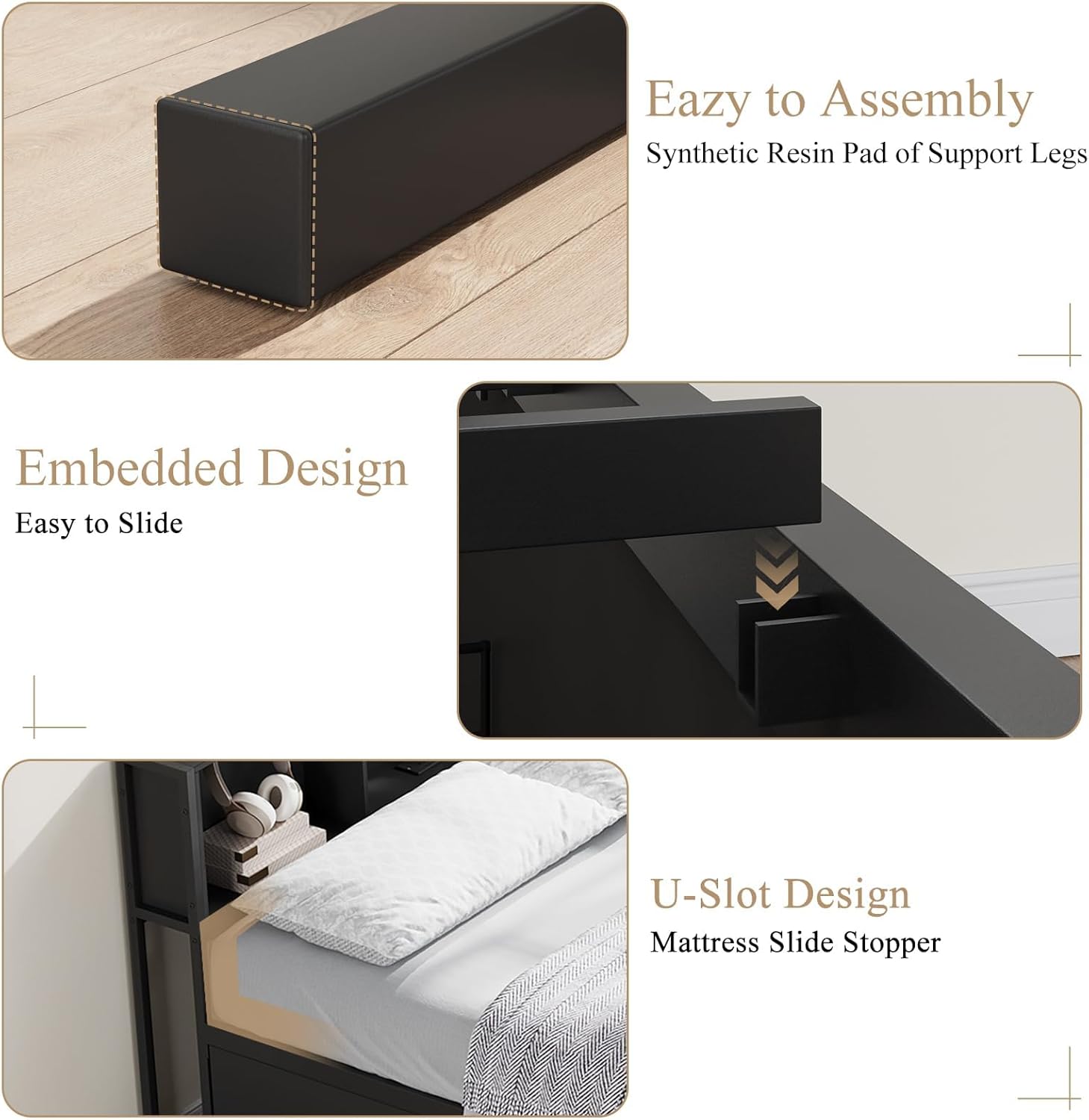 Corner Full Bed Frame with Storage Bookcase and Foldable Desktop, Black Full Size U-Shaped Metal Corner Bed Platform for Teenagers & Kids, Daybed with Charging Station & 2 Storage Drawers for Bedroom
